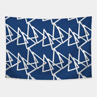 White triangles, geometry on a blue background, abstraction. Tapestry