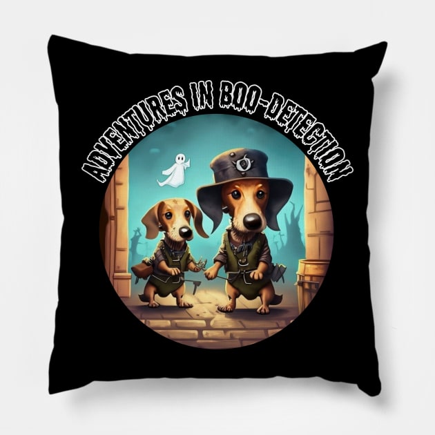 Adventures in Boo-Detection, dog, daschund, Halloween Pillow by Project Charlie