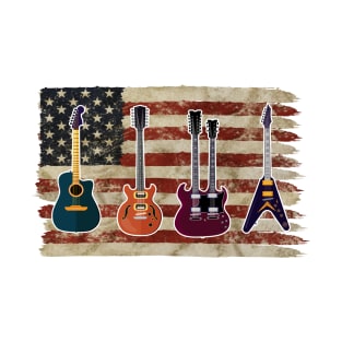 American Flag Guitar Red White Patriotic Music Lover 2021 T-Shirt