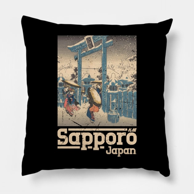 Sapporo, Japan City Vintage Pillow by Issho Ni