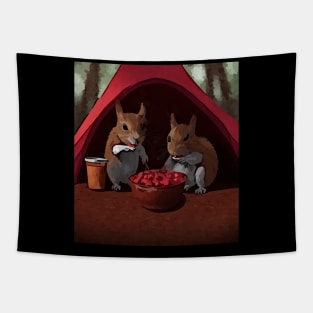 watercolor squirrel under tent eating cherries Tapestry