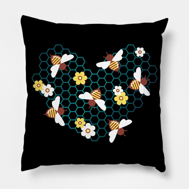 honey bee cartoon heart design for girls and kids Pillow by Midoart