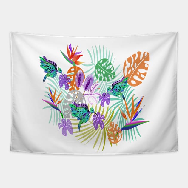 Tropical birds of paradise & humming bird Tapestry by SweetCoolVibes