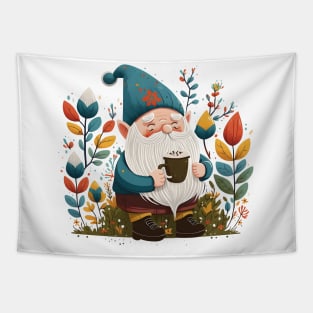 Funny Coffee & Gnome Lovers Floral Vintage Spring Gardener Tapestry