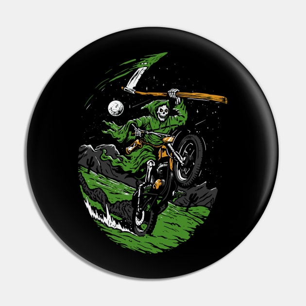 Grime Reaper Skeleton on a Motorcycle Pin by Halloween Merch