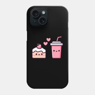 Kawaii Style Strawberry Cake and Milkshake in Love | Design for Kawaii Food Lovers Phone Case