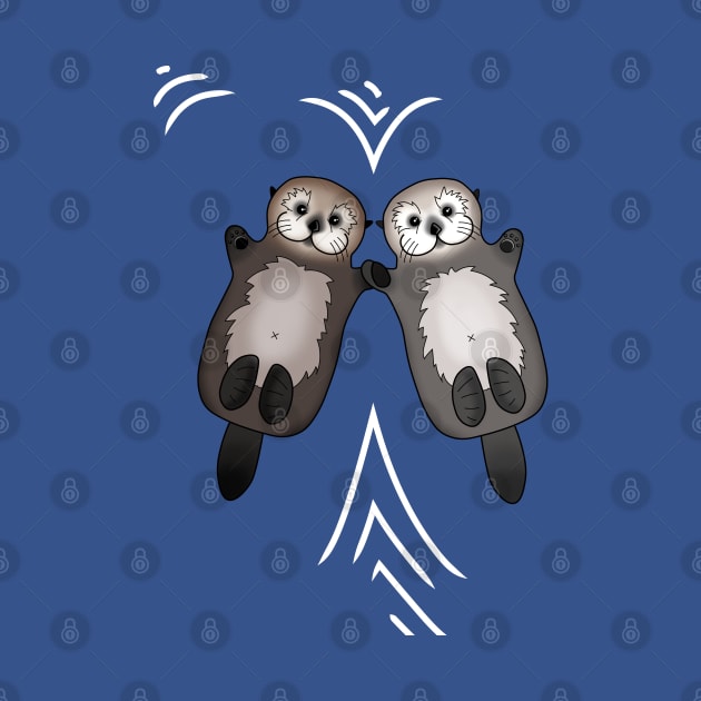 Otters Holding Hands - Otter Couple by prettyinink