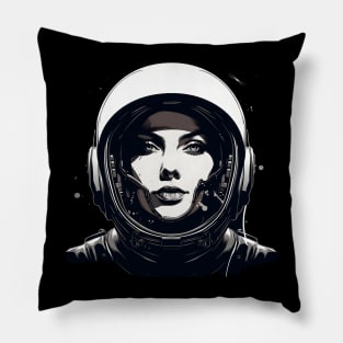 Black and white-themed female astronaut Pillow