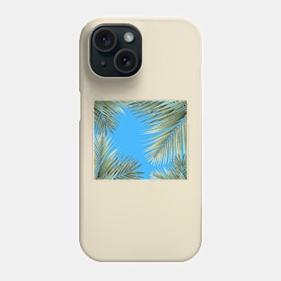 Nature Jungle Minimal Vibrant Modern Boho Illustration, Tropical Botanical Palm Leaves Blue Sky Phone Case