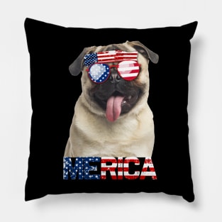 Merica Pugs Dog American Flag 4Th Of July Pillow