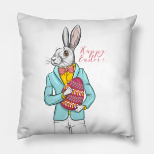 Happy Easter rabbit hipster with egg Pillow