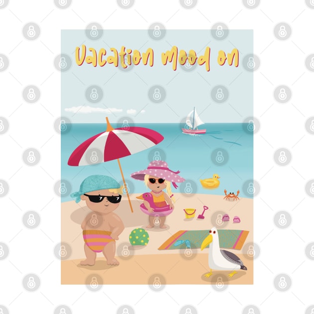 Vacation mood on - two cute kids having a sunny happy day on the beach by marina63