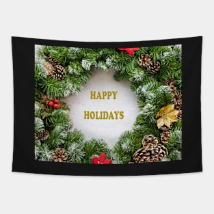 Christmas Wreath with Happy Holidays Tapestry