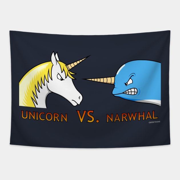 Unicorn Vs. Narwhal Tapestry by CeeGeeToons