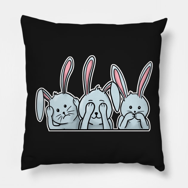 Hear See Speak no evil rabbits happy easter 2021 bunnies Pillow by Mesyo