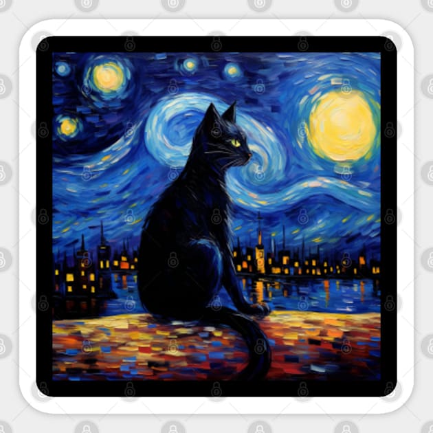 Van gogh Starry Night Cat  Sticker for Sale by Vangoholic