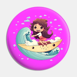 Surfing girl kawaii style Pin