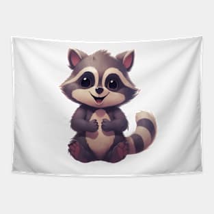 Cute Cartoon Baby Raccoon Illustration with friendly smiling face Tapestry