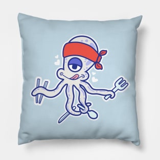 Octopus cartoon character withholding cutlery Pillow