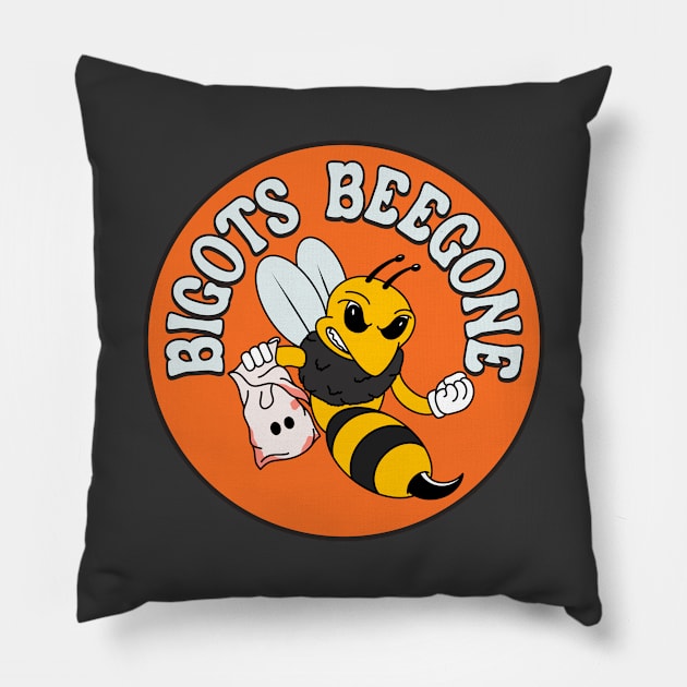 Bigots Begone - Funny Bee Pun Against Racism Pillow by Football from the Left