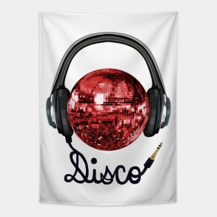 Retro Red Disco Ball with Music Headphones Tapestry