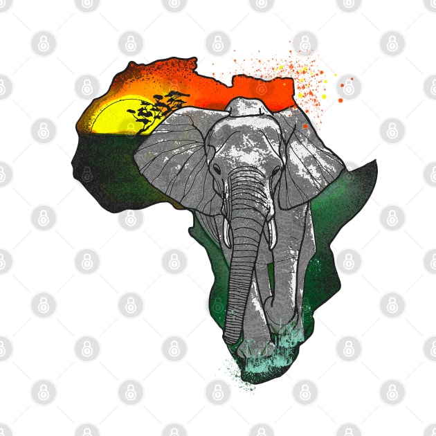 African map, landscape and elephant by Blacklinesw9