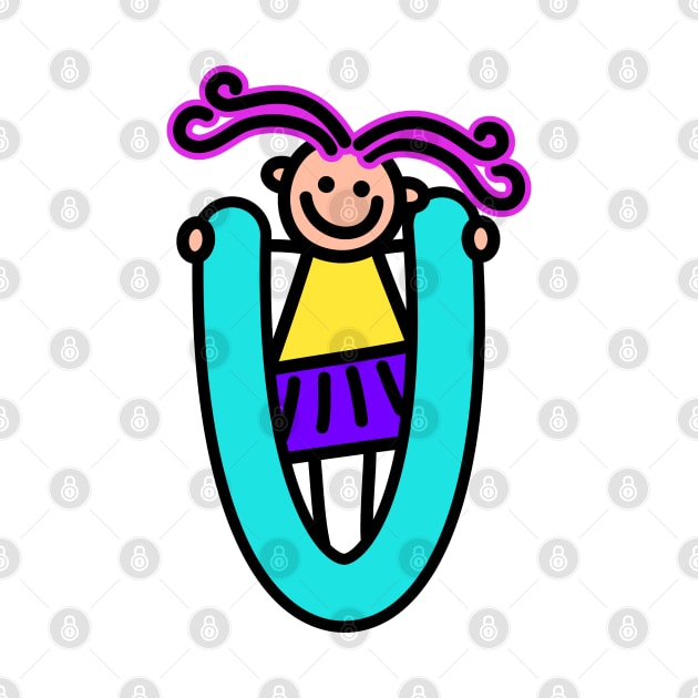 Letter U for girls alphabet Kids Colorful Cartoon Character by funwithletters