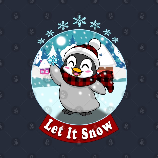 Let it snow Kawaii Penguin Christmas holiday snowflake design by JustJoshDesigns