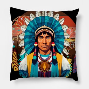 Native American Chief Powerful Portrait Pillow