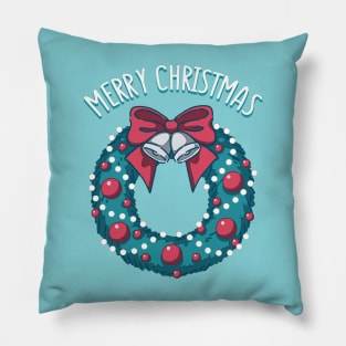 Merry Christmas (blue background) Pillow