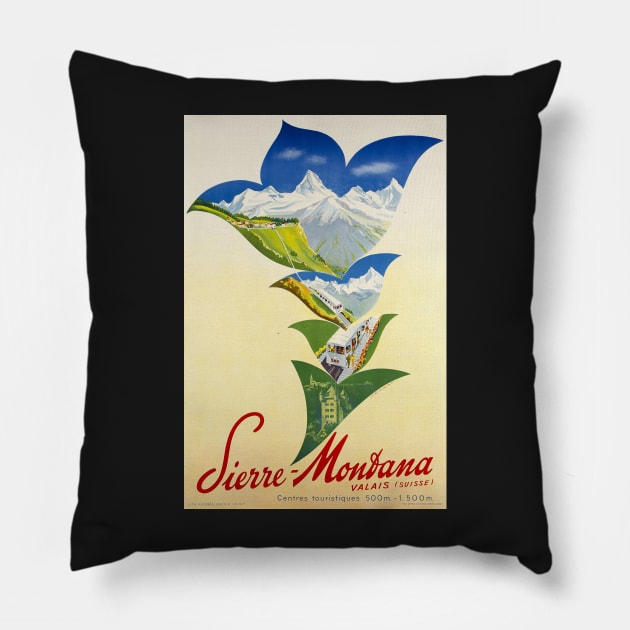 Sierre-Montana ,Valais ,Suisse,Ski Poster Pillow by BokeeLee