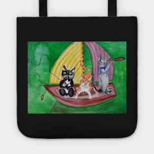 Three cats in a boat Tote