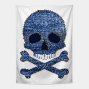 Denim Zipper Skull and Crossbones Tapestry