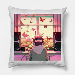 Boy with Headphone - Anime - Retro Future Pillow