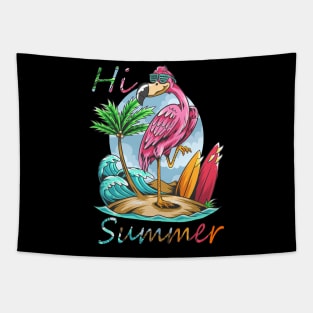 cartoon flamingo hi summer Tapestry