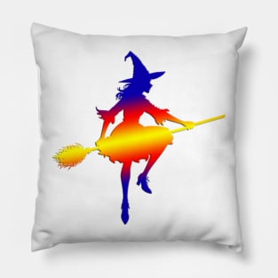 Halloween Witch Riding On A Broomstick Pillow