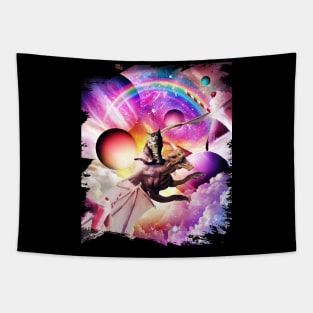 Space Cat Riding Dragon - Milkshake Rainbow Tapestry