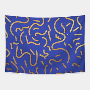 Indigo Blue Gold colored abstract lines pattern Tapestry