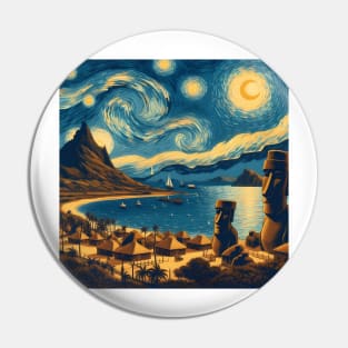 Easter Island, Rapa, Nui, Chile, in the style of Vincent van Gogh's Starry Night Pin