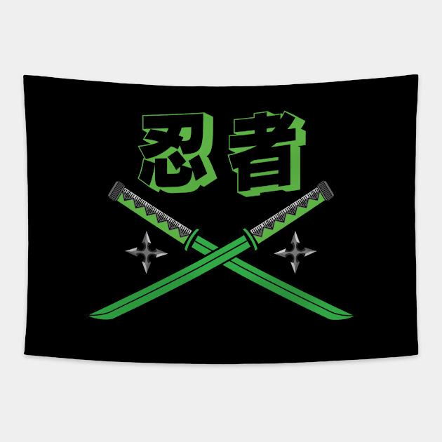 Doc Labs - Ninja (忍者) Katana / Cyberpunk - (Green) Tapestry by Doc Labs