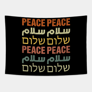 Peace Shalom Salam - English Arabic Hebrew Retro Design Tapestry