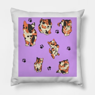 Purple Calico Kittens Pillow