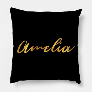 Amelia Name Hand Lettering in Gold Letters Pillow