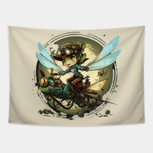 Steampunk Battle Fairy Riding a Dragonfly Tapestry