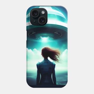 A girl looking at UFO in the sky Phone Case