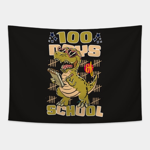 100 days of school featuring a friendly T-rex Dino Holding a notebook  #1 Tapestry by XYDstore