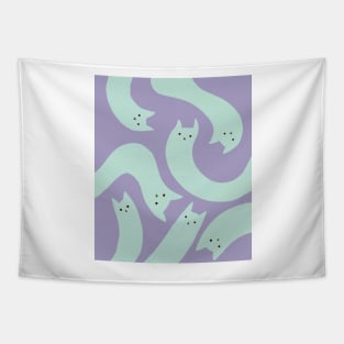 cat pattern aesthetic illustration purple mint light Tapestry