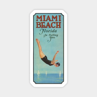 Miami Beach Florida is Calling You - 1924 Lady Diver Poster Magnet