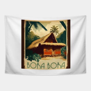 Bora Bora Hut Vintage Travel Art Poster Tapestry