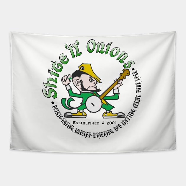 Shite 'n' Onions Folk Punk Banjo Leprechaun (Black print) Tapestry by Tip-Tops